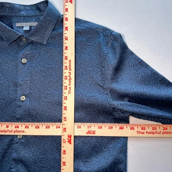 John Varvatos Button Shirt Mens Medium Blue Leopard Print Abstract Designer Club